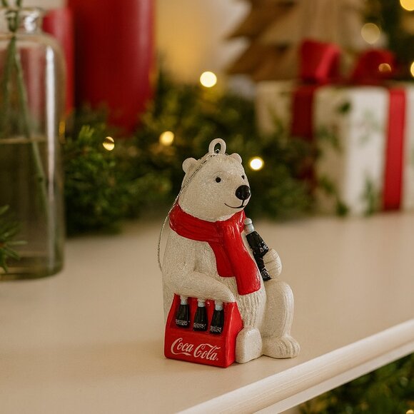 Coca Cola Polar Bear Ornament 3.5 Inch Kurt Adler Resin Glitter Bottle Crate New - Picture 3 of 4